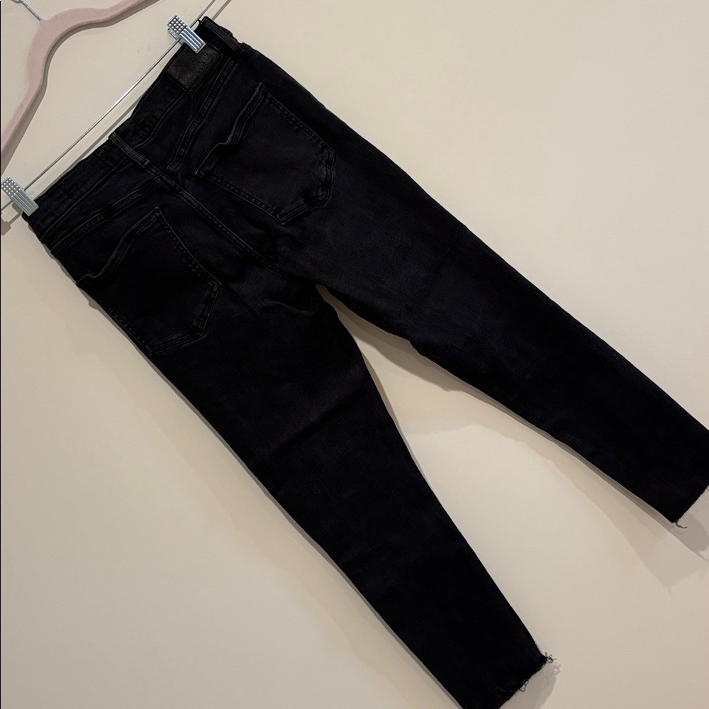 Denim Forum The Nico Mid Rise Skinny Crop Black Jeans Size 29 Raw Hem